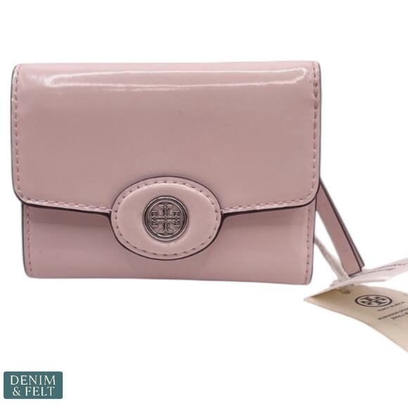 NEW Tory Burch Small Robinson Spazzolato Wallet Powder Pink Patent Leather - Picture 4 of 14